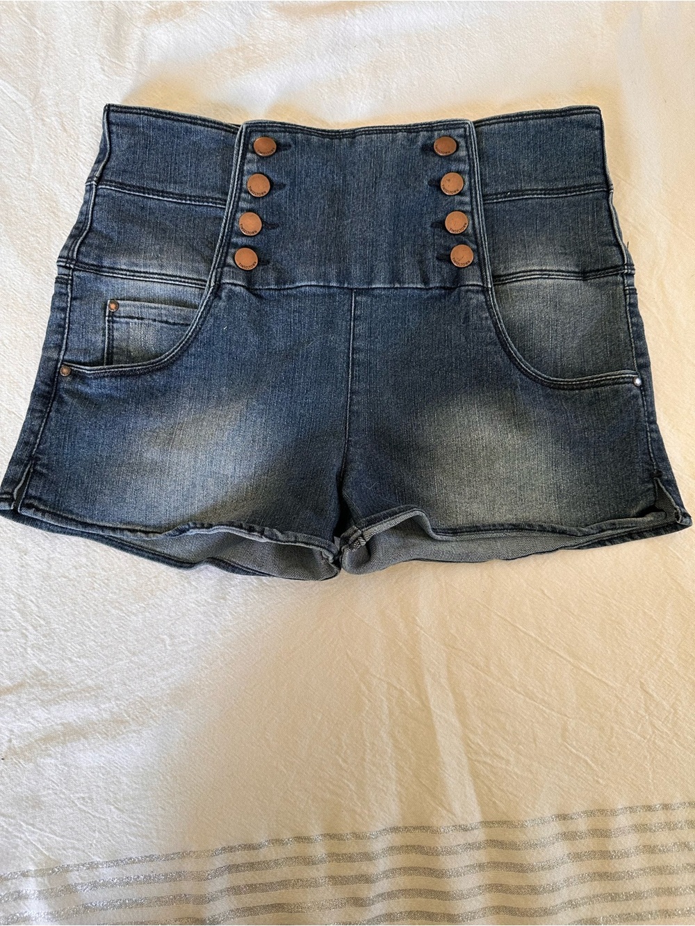 ⭐️ Tinseltown High-Waist 30” Dark Blue Denim Shorts with Copper Buttons